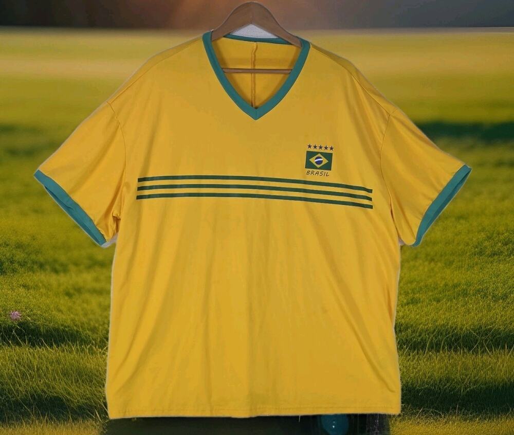 Brazil Football Men's 2XL Shirt WorldCup Style Soccer Jersey Shein Curve Stretch